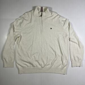 Tommy Hilfiger Quarter Zip Pullover Sweater Mens 3XLT Beige Knit Soft